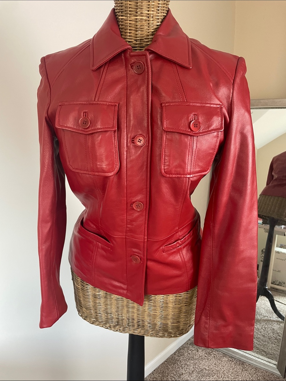 Kenneth Cole Reaction Red Women's Leather Button-Front Jacket